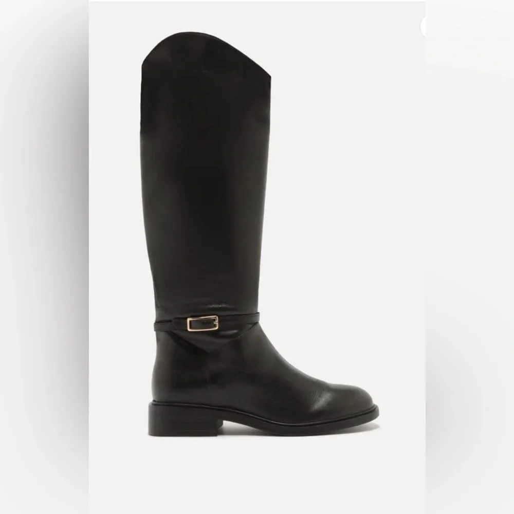 🚨Arezzo Women’s Bota Baixo Leather Knee-High Boots| Size: 5.5B | Black NWB - Picture 2 of 5